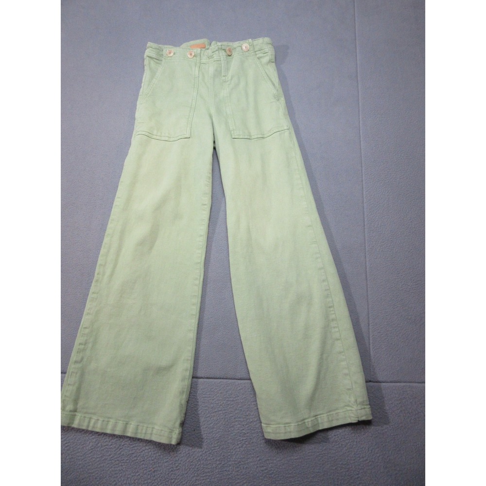 Pilcro Pants Womens 28 Green Cinch Back Strap Sailor Button Detail Wide Leg